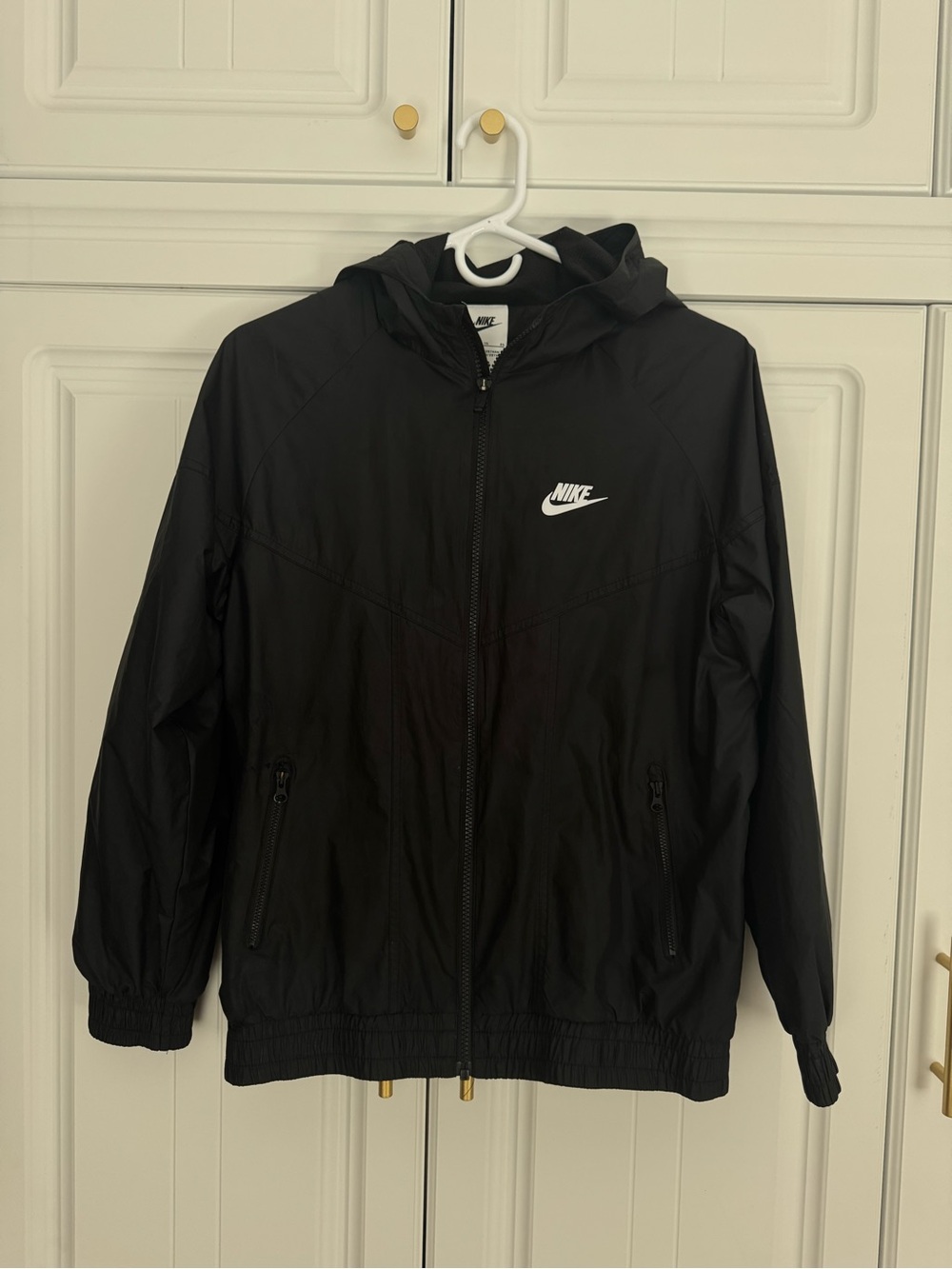 Nike Black Kids Hooded Windbreaker with White Swoosh